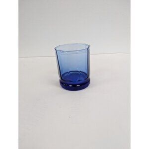 Anchor Hocking Essex Lowball Drinking Glass Cobalt Blue 10 Sided